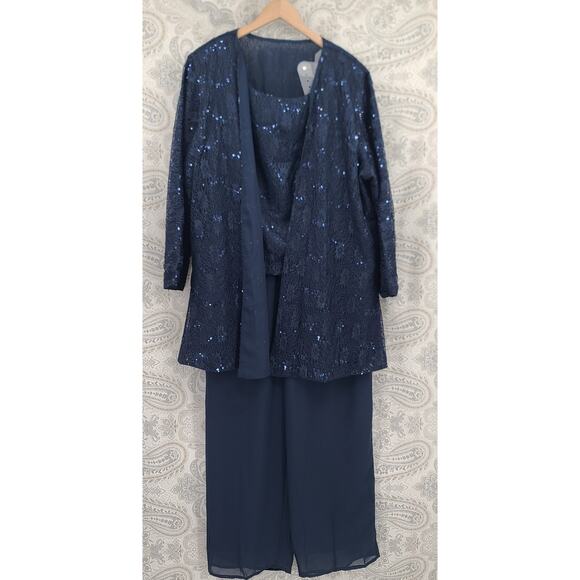 Three piece lace navy blue suit Mother of the Bride Size 24 formal wedding party - Picture 1 of 16